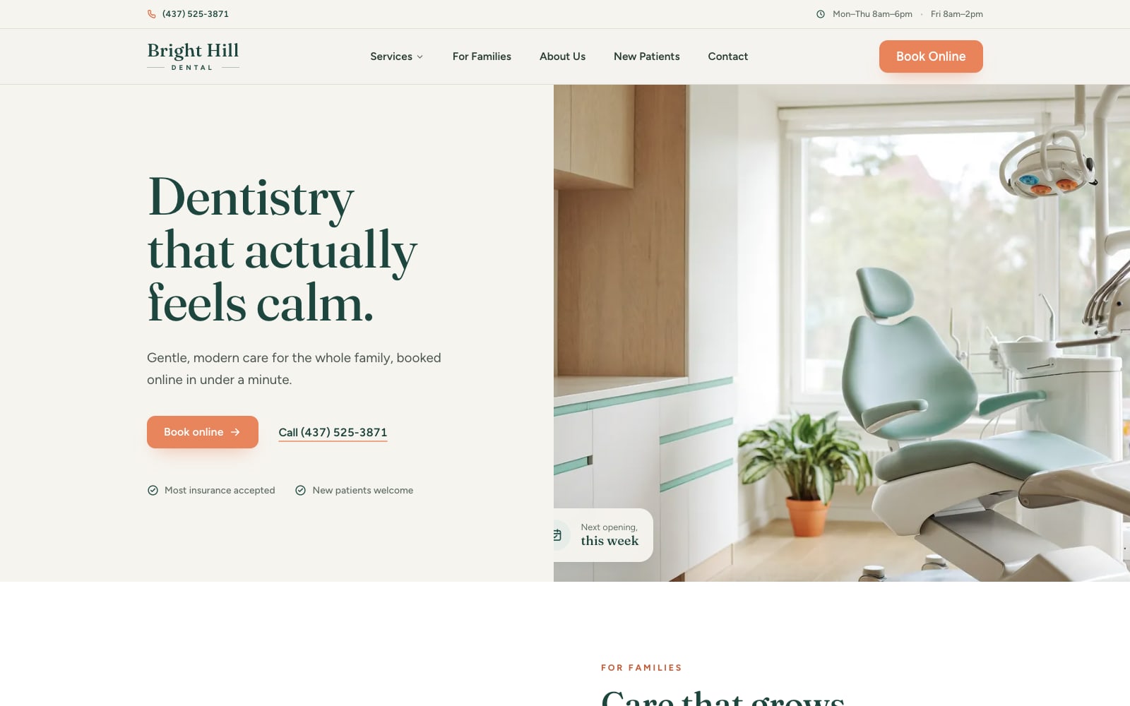 Bright Hill Dental website, designed by ArcMail